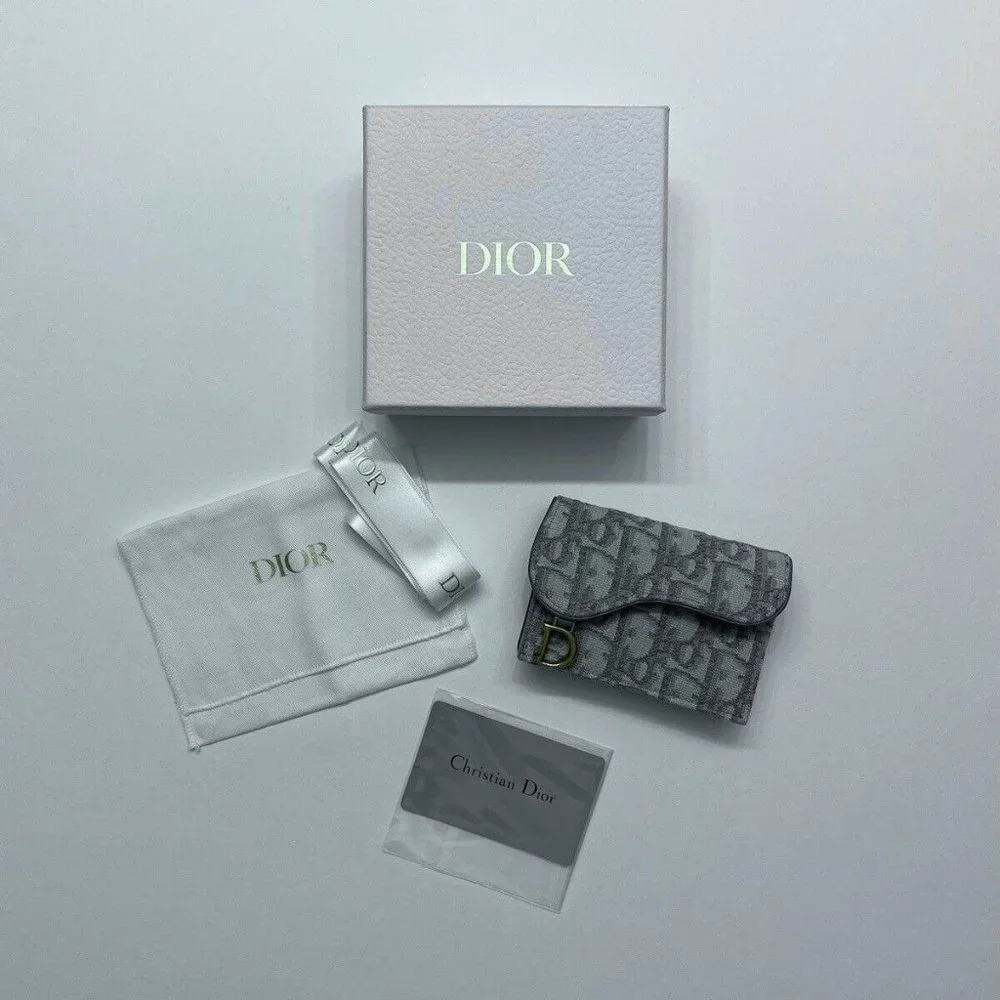 Christian Dior Gray Oblique Jacquard Saddle Flap Wallet